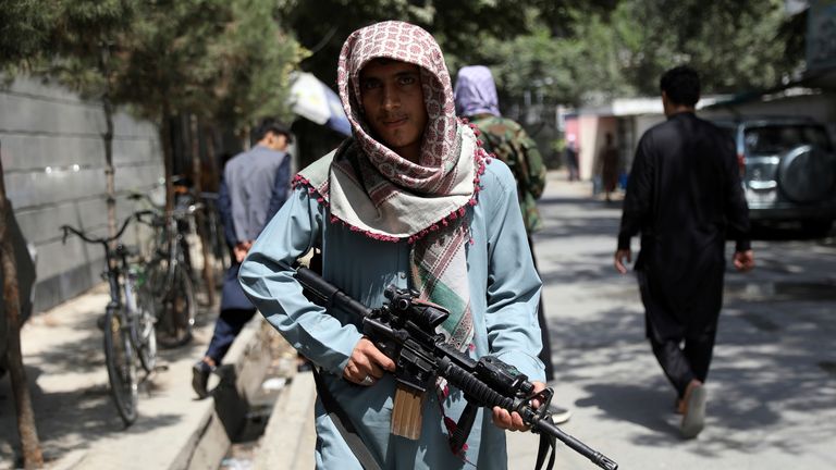 Taliban fighters stand guard at a checkpoint in the Wazir Akbar Khan neighborhood in the city of Kabul. Pic: AP