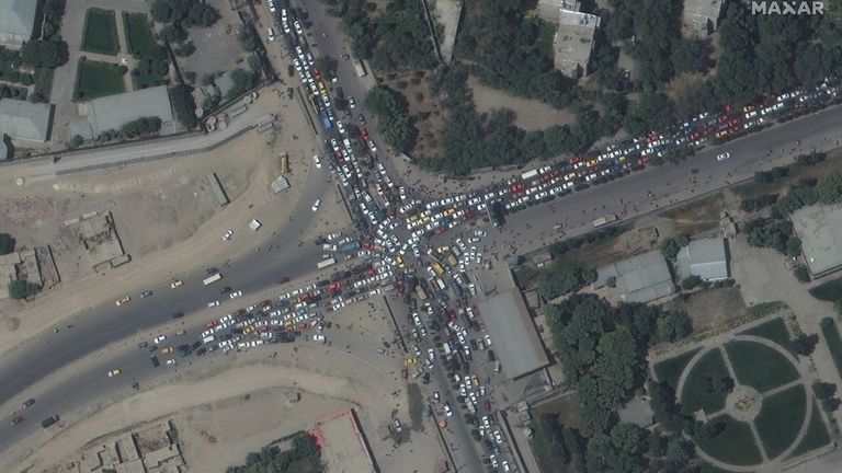 Roads around Kabul became blocked as people rushed to the airport