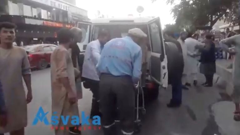 Injured people arrive at a hospital in Kabul, Afghanistan. Pic:  ASVAKA NEWS/via REUTERS 