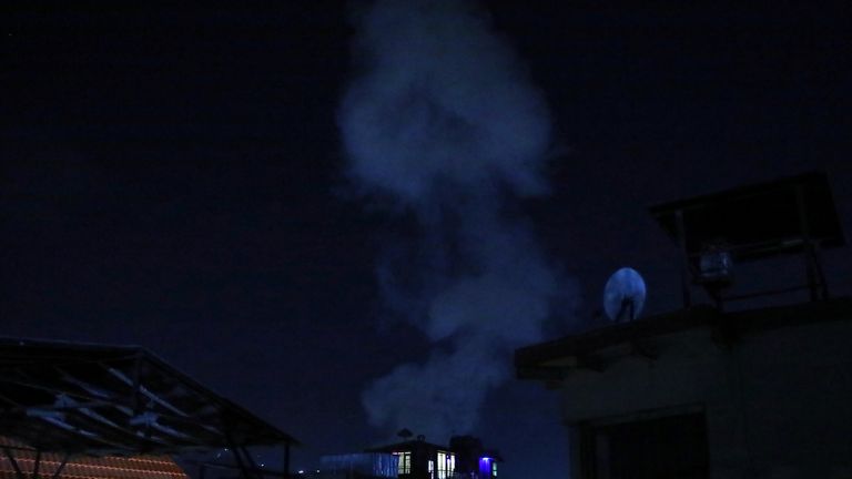 Smoke rises from a powerful explosion in Kabul, Afghanistan, Tuesday, Aug. 3, 2021. The explosion rocked a posh neighborhood of the Afghan capital where several senior government officials live. (AP Photo/Rahmat Gul)


