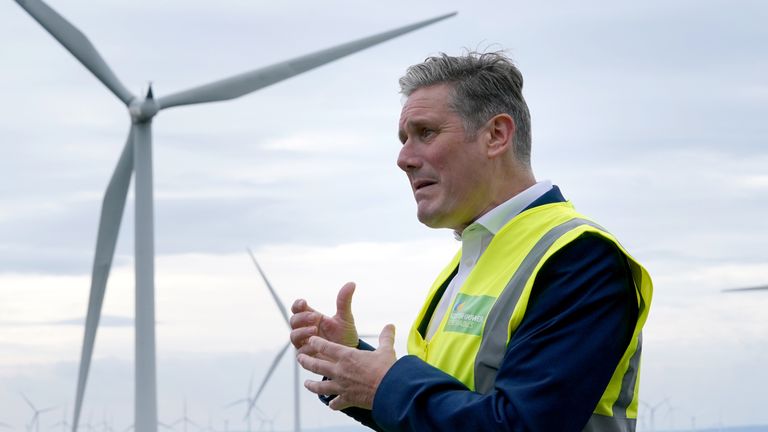 Labour leader Sir Keir Starmer during a visit to Whitelees windfarm, Eaglesham, as he continues his visit to Scotland