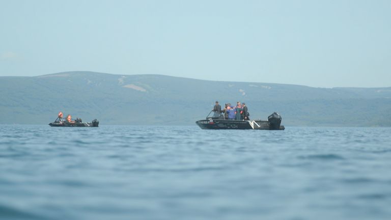Emergency workers conduct a search and rescue on Kurile Lake in Kamchatka