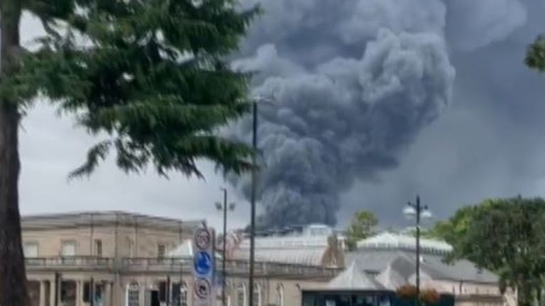Large plume of smoke rises from a fire in Leamington Spa