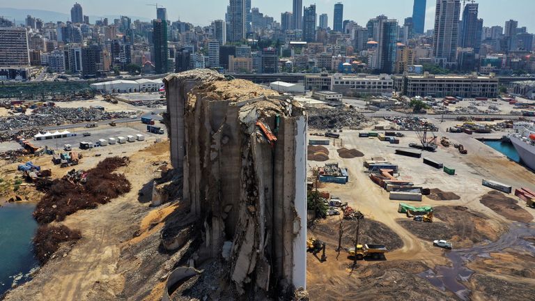 A picture taken with a drone shows a general view of the site of the Aug. 4, 2020 explosion in Beirut&#39;s port, after almost a year since the blast, Lebanon August 2, 2021. Picture taken August 2, 2021. REUTERS/Imad Creidi NO ARCHIVES. NO RESALES.