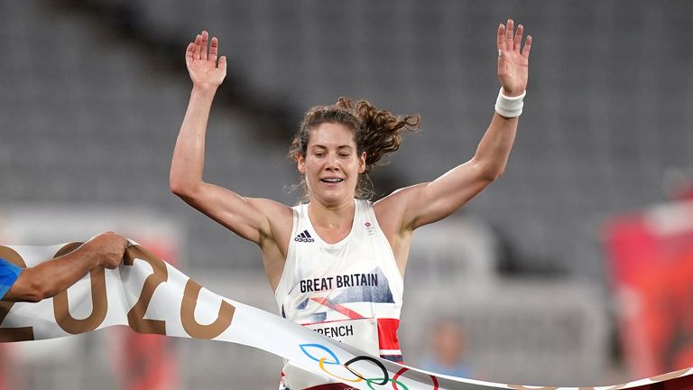 Kate French wins gold during the modern pentathlon