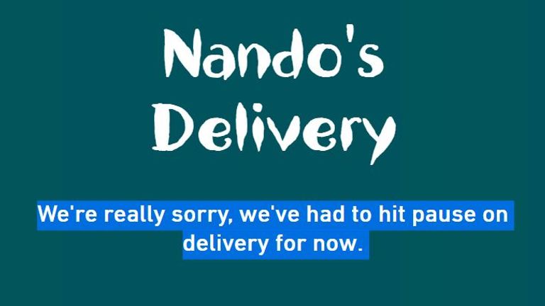 Nando&#39;s website delivery suspended