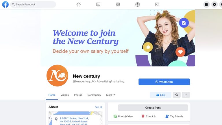 New Century&#39;s page on Facebook was removed after Sky News flagged it to the company
