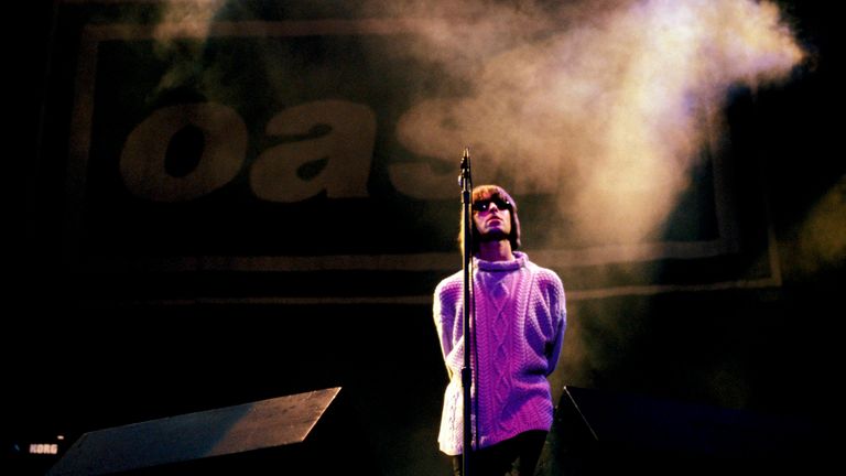 Liam Gallagher of Oasis on stage at Knebworth in 1996. Pic: Roberta Parkin/Redferns