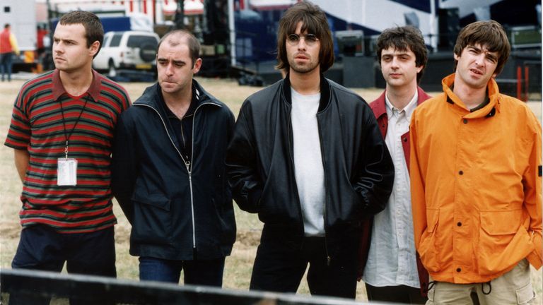 Oasis before their performance at Knebworth in 1996