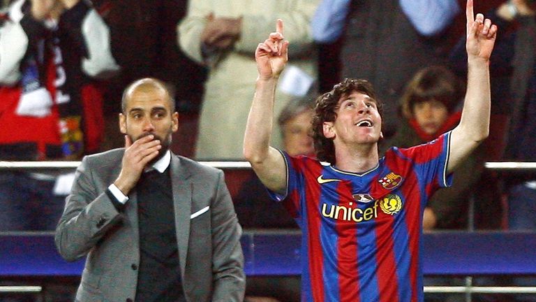 Lionel Messi et l'ancien entraîneur de Barcelone Pep Guardiola