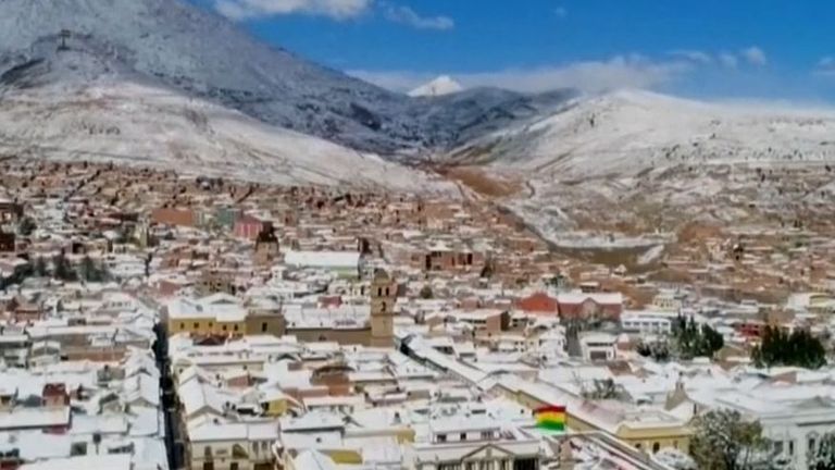 Area of Bolivia is coated with snow