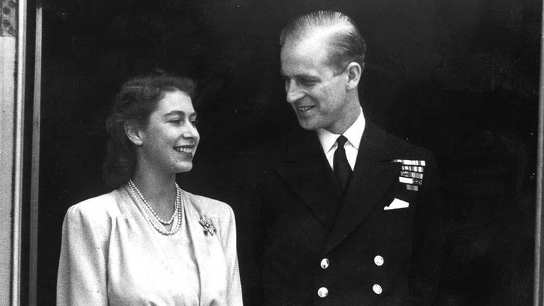 Princess Elizabeth and Philip Mountbatten upon announcing their engagement in 1947