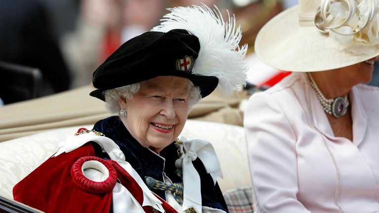 Pic: AP
Britain&#39;s Queen Elizabeth travels in a horse drawn carriage as she leaves the annual Order of the Garter Service at St George&#39;s Chapel, Windsor Castle in Windsor, England, Monday, June 17, 2019. (Peter Nicholls/Pool Photo via AP)