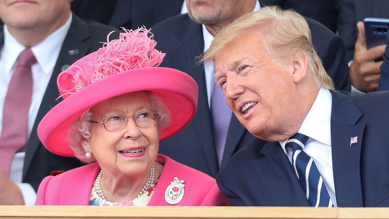 Queen Elizabeth II and US President Donald Trump during commemorations for the 75th Anniversary of the D-Day landings at Southsea Common, Portsmouth. PRESS ASSOCIATION Photo. Picture date: Wednesday June 5, 2019. See PA story MEMORIAL DDay. Photo credit should read: Chris Jackson/PA Wire 