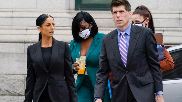 R Kelly&#39;s attorneys Nicole Becker and Thomas Farinella outside Brooklyn Federal court for opening statements in the R&B star&#39;s long-anticipated federal trial. Pic: AP Photo/Mary Altaffer


