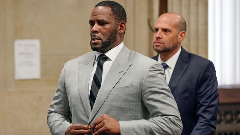 R Kelly pictured in court in Chicago in June 2019. Pic: AP