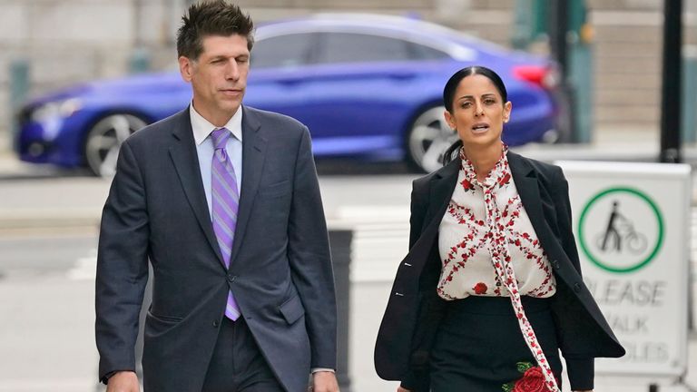 Two of R Kelly&#39;s attorneys, Nicole Blank Becker and Thomas Farinella, arrive at Brooklyn Federal court on 19 August 2021. Pic: AP