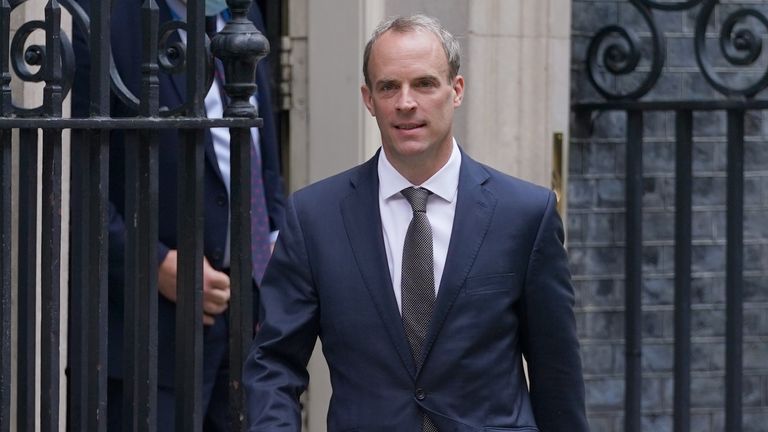 Dominic Raab, leaving Downing Street, central London following a meeting, as he has rejected calls to quit as Foreign Secretary after opposition leaders demanded he be sacked for failing to make a call to help translators flee Afghanistan. Picture date: Thursday August 19, 2021.