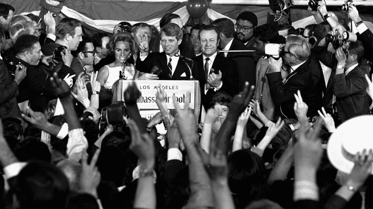 Robert Kennedy was addressing campaign workers moments before he was shot. Pic: AP