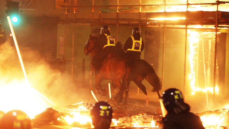 Mounted police patrol the streets in Tottenham, north London