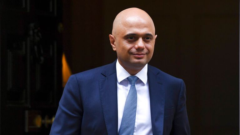 Sajid Javid emerges from Number 10 Downing Street. 