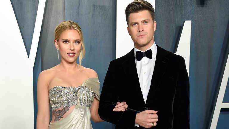 Scarlett Johansson and Colin Jost at the Oscars Vanity Fair party in February 2020. Pic: Evan Agostini/Invision/AP


