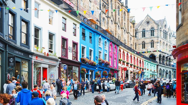 Colorful street with shops Edinburgh Old Town. Pic: iStock