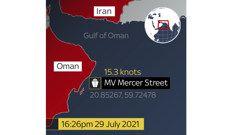 The Mercer Street was north east of the Omani island of Masirah at 4:30pm UTC.