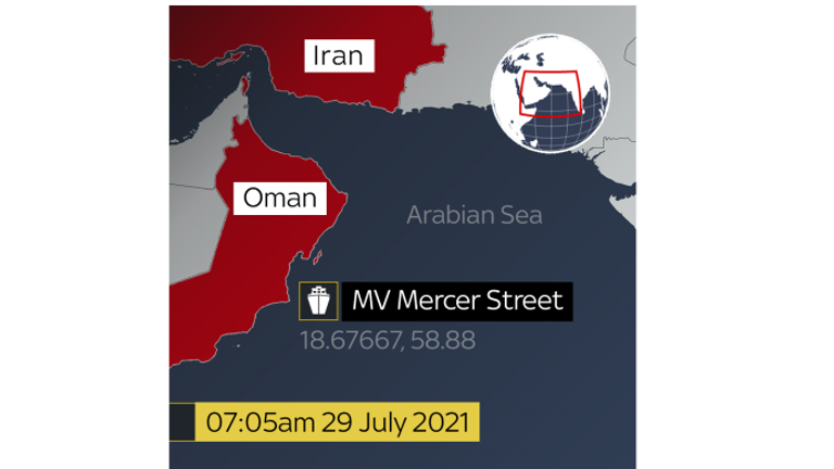 MarineTraffic data shows the Mercer Street off the coast of Oman.