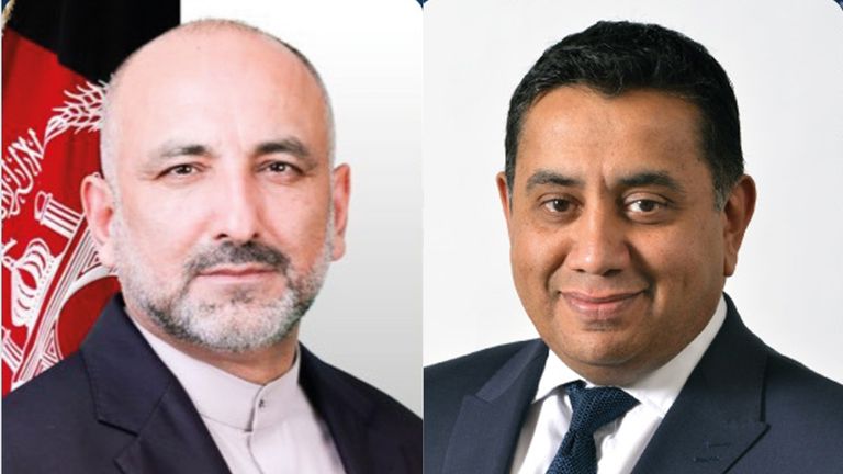 Lord Ahmad (right) has been in regular contact with the Afghan foreign minister Mohammed Haneef Atmar since he took the post in 2017