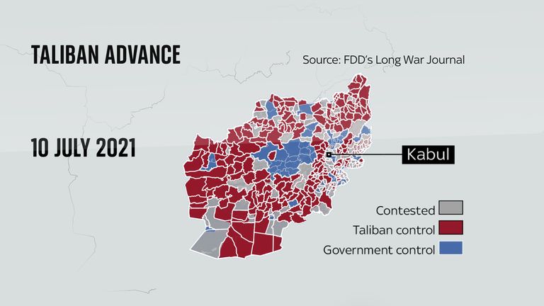 Map shows Taliban gains in Afghanistan