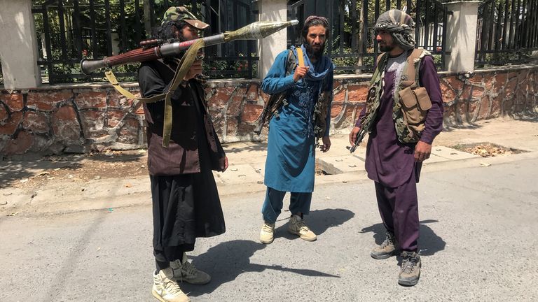 Taliban forces stand guard inside Kabul, Afghanistan August 16, 2021. REUTERS/Stringer