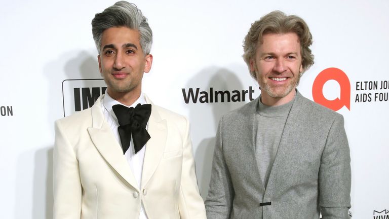 Tan France, left, and husband Rob France at the 2020 Elton John AIDS Foundation Oscar Viewing Party in 2020. Pic: Willy Sanjuan/Invision/AP