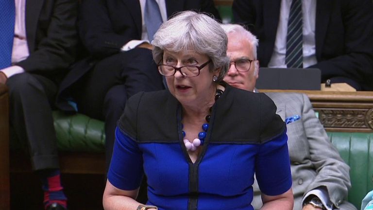 THERESA MAY ADDRESSES PARLIAMENT DURING THE AFGHANISTAN DEBATE.