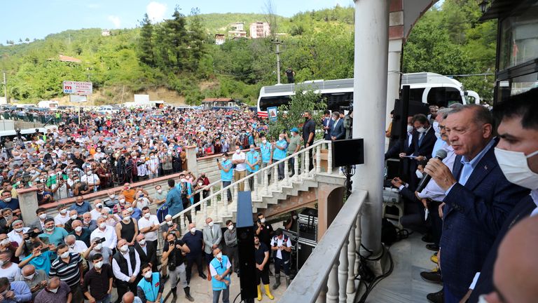 Turkish President Tayyip Erdogan flew to Bozkurt to meet flood victims