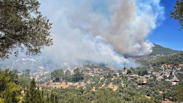 Smoke rising above Çökertme.