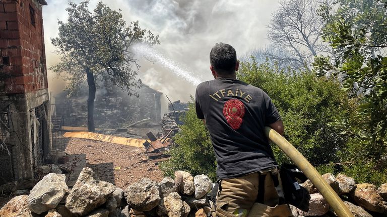 A firefighter in Çökertme.