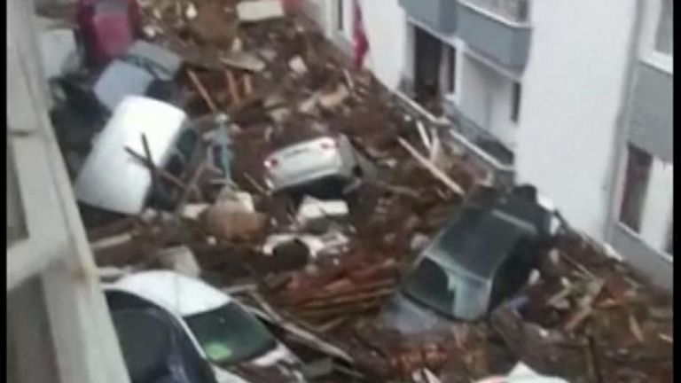 Dozens of cars being swept away in Turkey flash floods