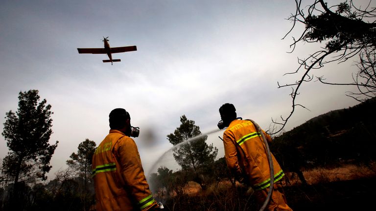 Around 45 firefighting teams accompanied by eight planes were working to contain five fires