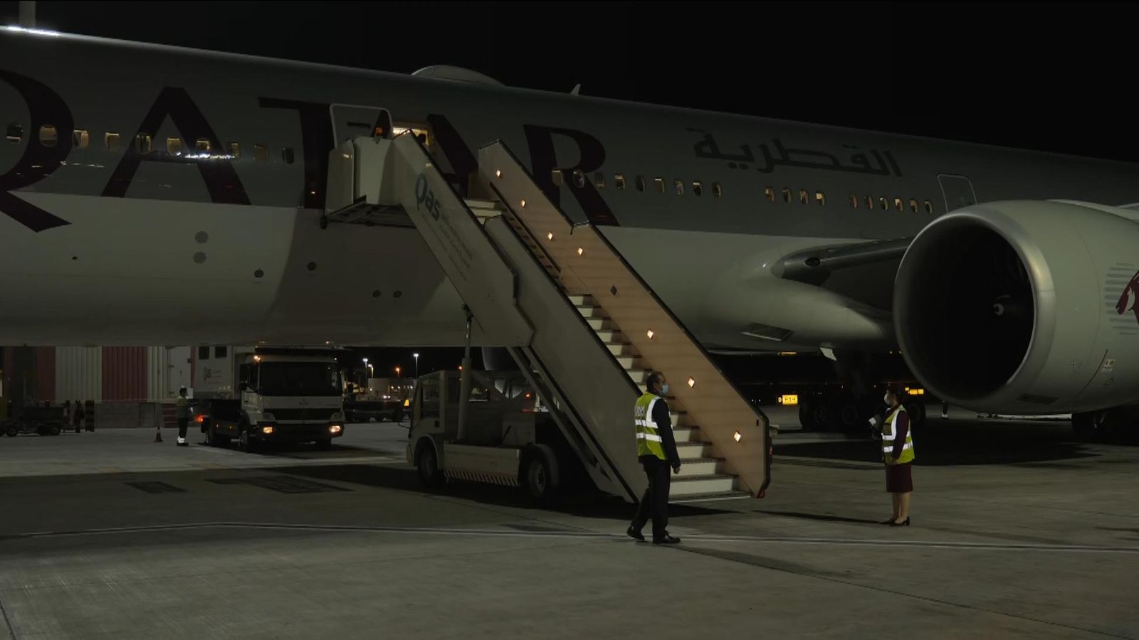 Chartered flight carrying westerners lands in Doha after leaving Kabul