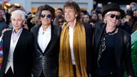 Members of the Rolling Stones (L-R) Charlie Watts, Ronnie Wood, Mick Jagger and Keith Richards arrive for the "Exhibitionism" opening night gala at the Saatchi Gallery in London, Britain April 4, 2016. REUTERS/Luke MacGrego
