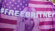 Britney Spears fan Carlos Morales pictured outside the Stanley Mosk Courthouse in LA on 29 September 2021, ahead of a conservatorship hearing. Pic: AP/Chris Pizzello