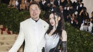 Elon Musk and Grimes, pictured her at the Met Gala in 2018, have split but are good terms