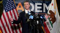 California Governor Gavin Newsom holds a news conference after winning his recall vote. Pic: AP