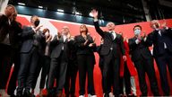Social Democratic Party candidate Olaf Scholz and supporters at the party headquarters
