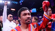 FILE PHOTO: Jul 20, 2019; Las Vegas, NV, USA; Manny Pacquiao enters the ring to face Keith Thurman (not pictured) for their WBA welterweight championship bout at MGM Grand Garden Arena. Pacquiao won via split decision. Mandatory Credit: Joe Camporeale-USA TODAY Sports/File Photo