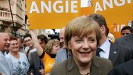 Angela Merkel, leader of Germany&#39;s Christian Democratic Union (CDU) arrives for an election campaign rally in the eastern German town of Wittenberg August 15, 2005. REUTERS/Fabrizio Bensch FAB/JOH