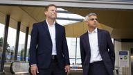 Mr Khan, here with Grant Shapps (L) at the opening of Battersea Power Station Tube, said rail stations are at risk of flooding