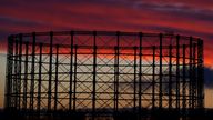 FILE PHOTO: A gas storage facility is seen at sunset in Manchester