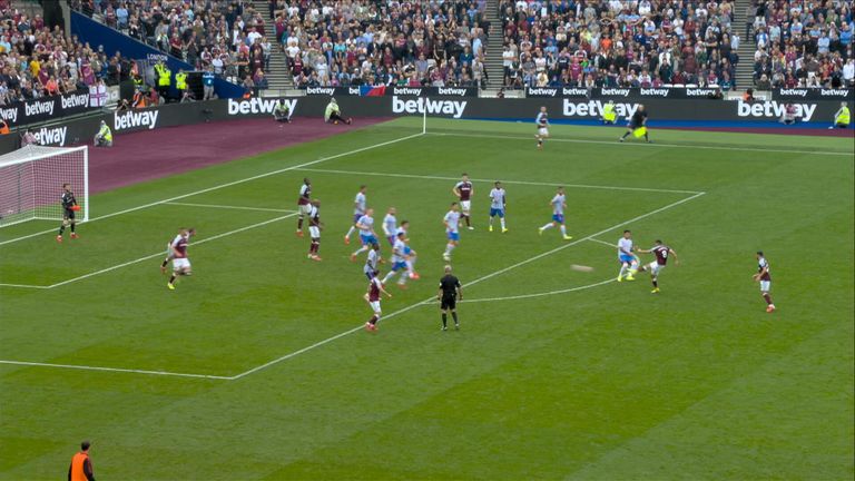 Shot P Fornals (81) West Ham 1 - 1 Manchester Utd